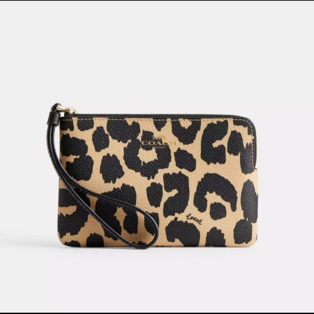 Coach Corner Zip Wristlet Wristlet Leopard Print